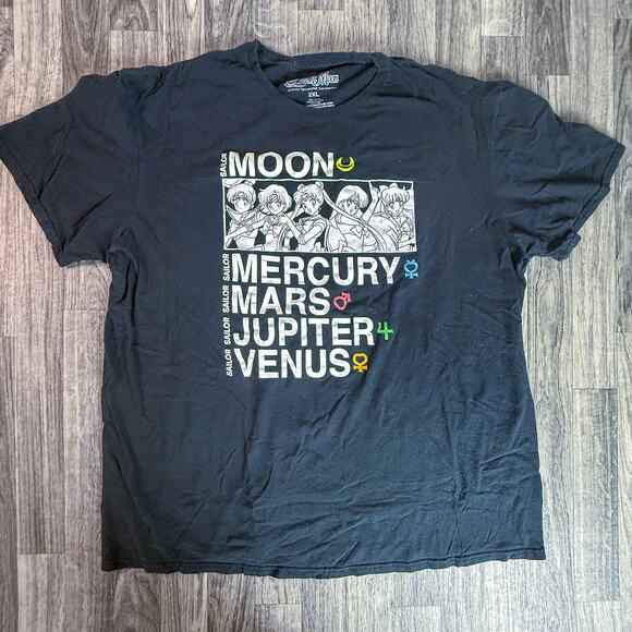 Sailor Moon 2XL Graphic T-Shirt Anime Manga Mercury Mars Jupiter Venus Black Tee - Picture 1 of 5